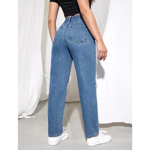 SHEIN High Rise Straight Leg Mom Jeans Ripped Size 28 - Picture 3 of 10